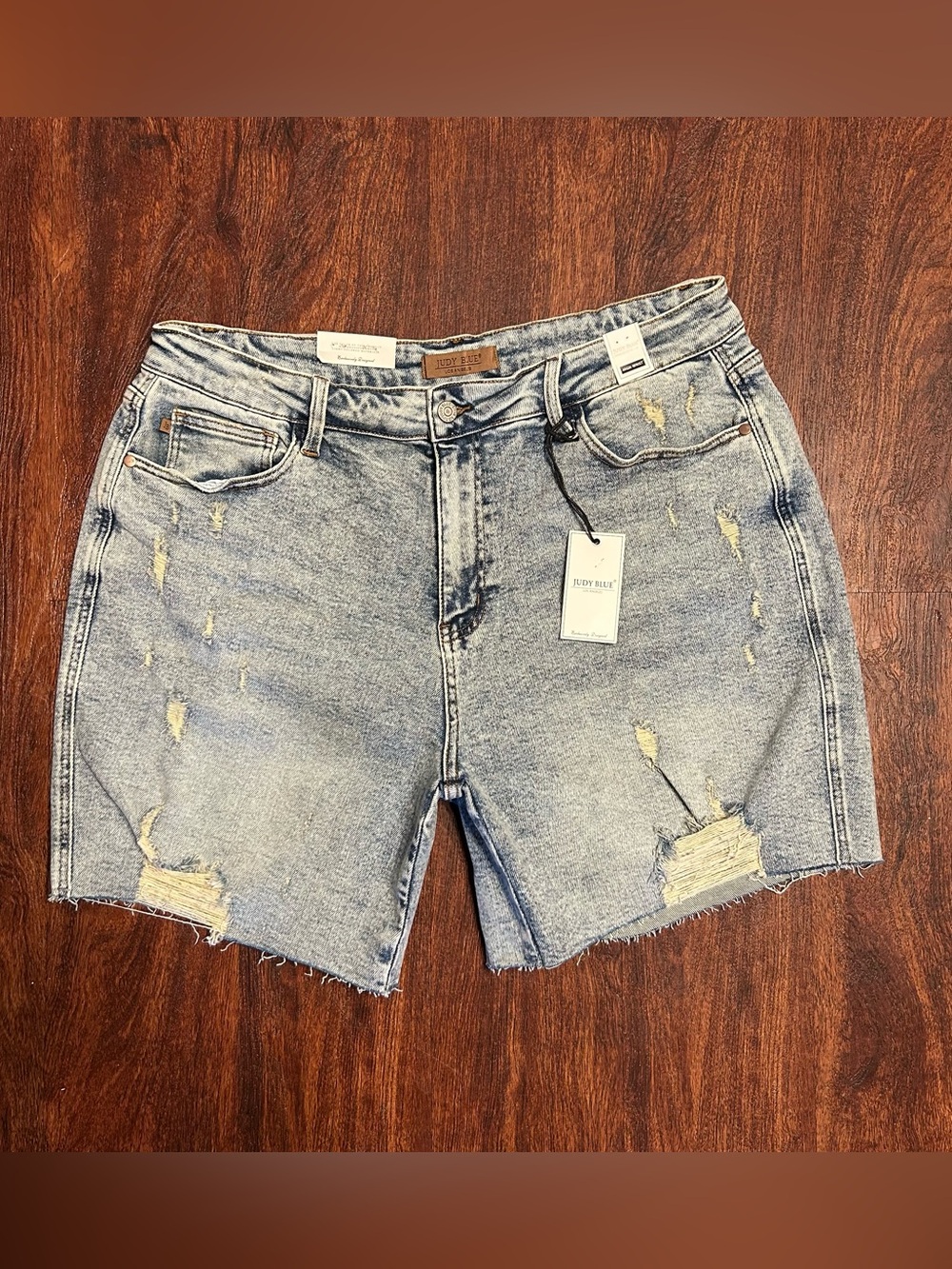 Judy Blue High-Rise Distressed Denim Shorts - Light Blue